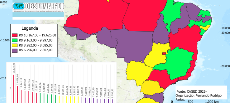 Mapa da média salarial no setor agropecuário no Brasil com trabalhadores com ensino superior.